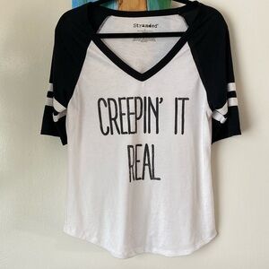 Football baseball style graphic v neck tee black and white size xl